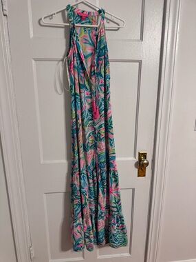Lilly Pulitzer Sleeveless Maxi Dress in Pink, Blue & Green Swirl